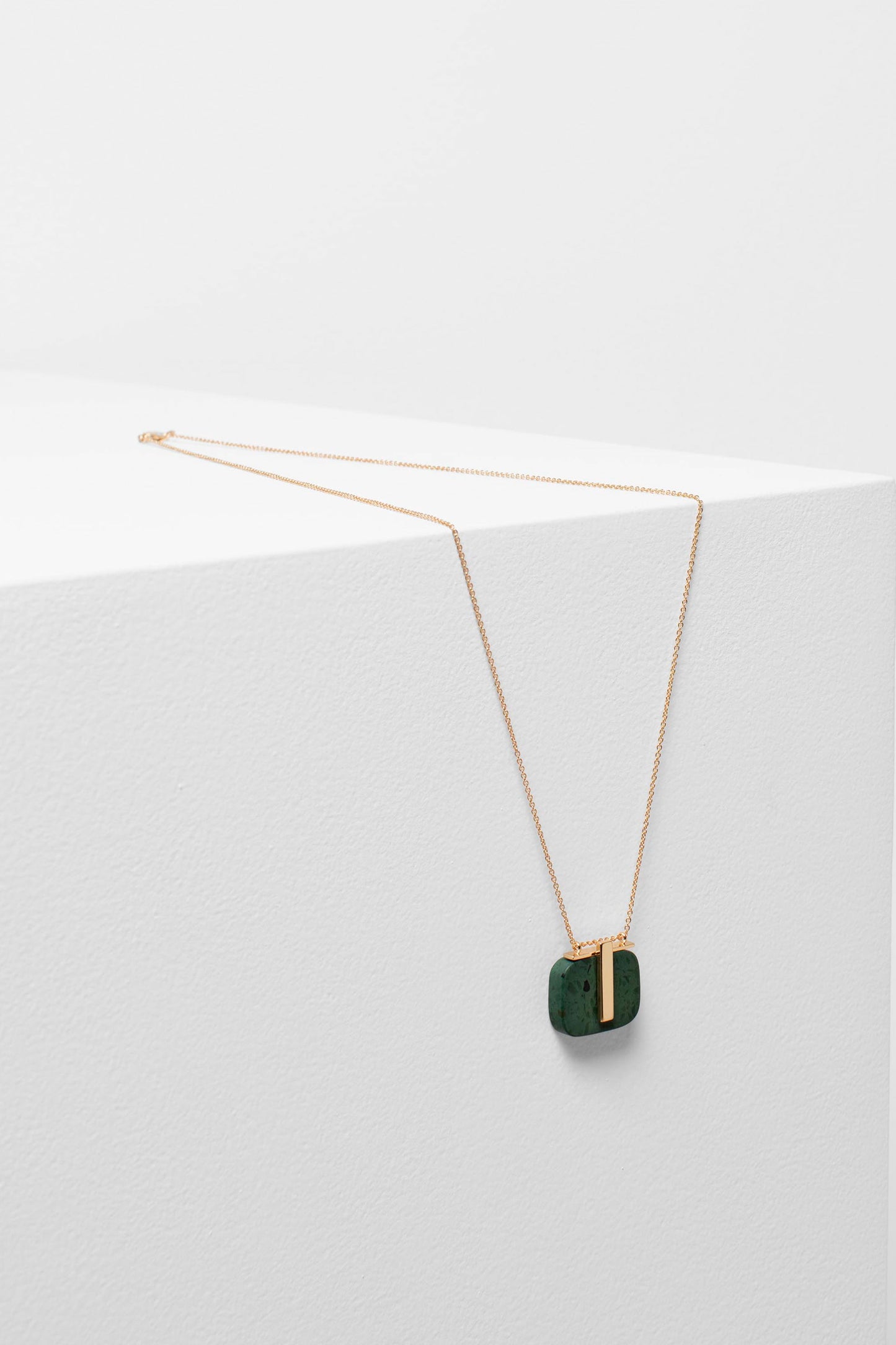 Klippe Stone and Metal Fine Chain Pendant Necklace GREEN