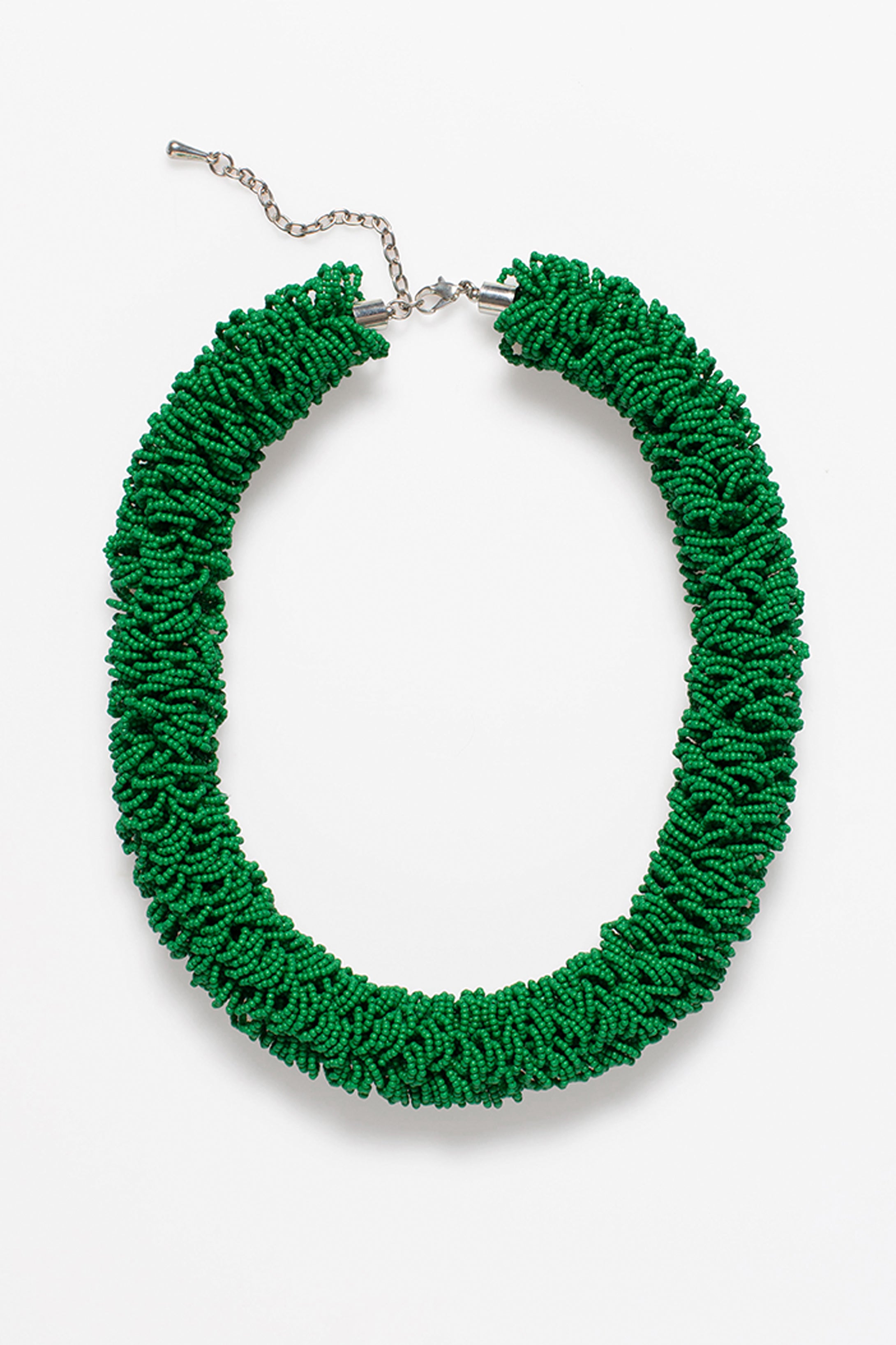 Melu Textured Glass Seed Bead Chunky Short Necklace | ALOE GREEN