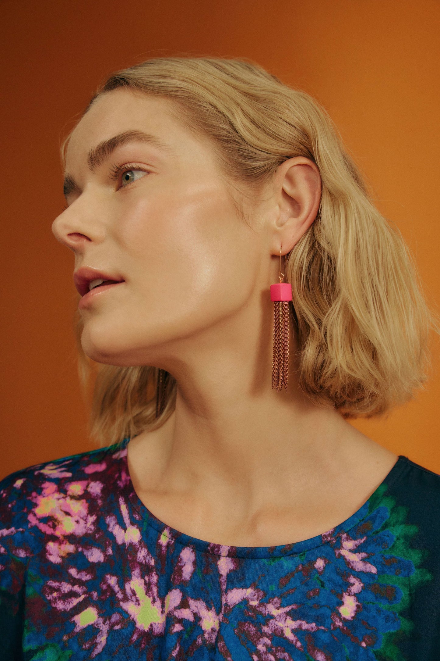 Taz Coloured Chain Tassel Earring Campaign 2 | HOT PINK