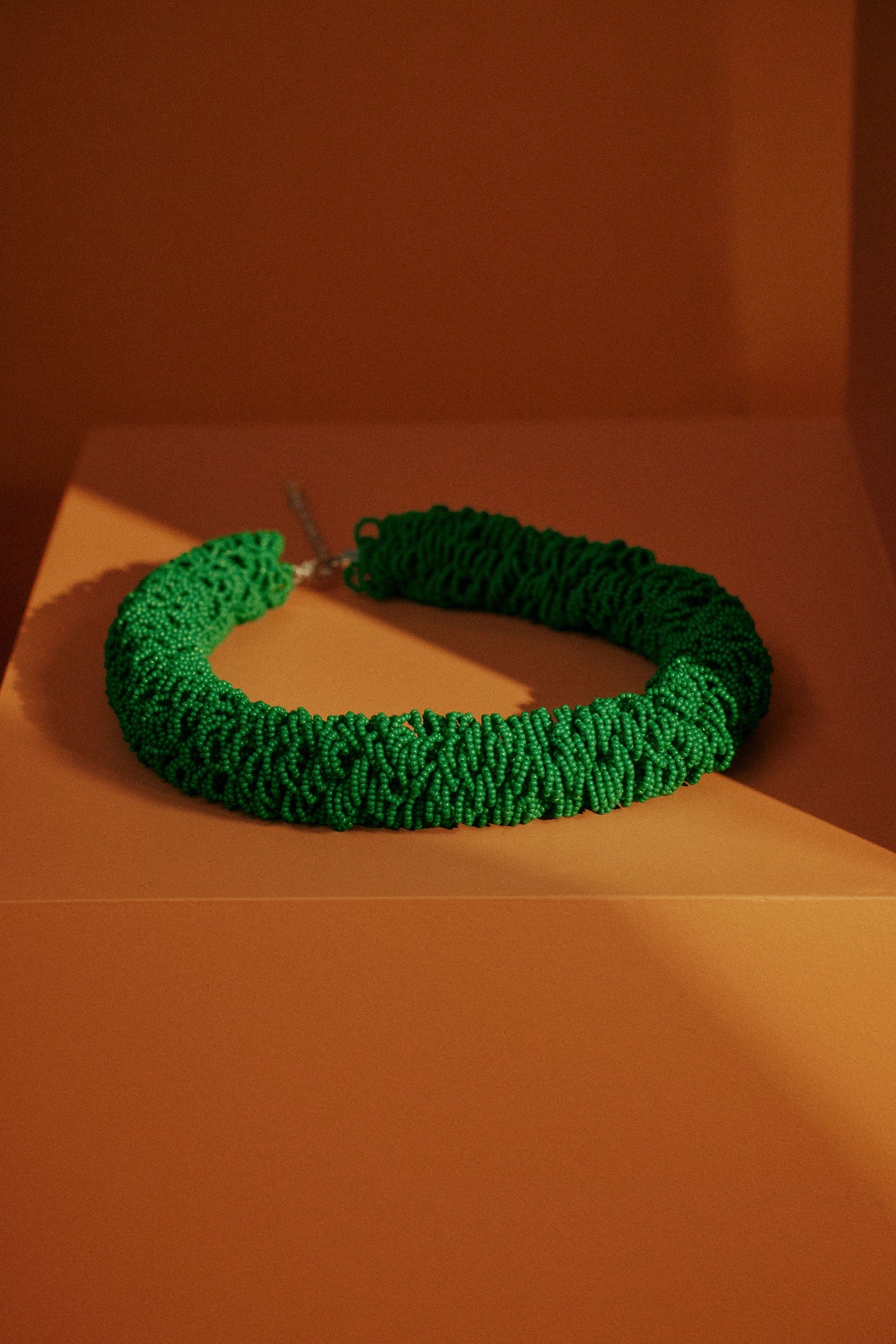 Melu Textured Glass Seed Bead Chunky Short Necklace campaign | ALOE GREEN